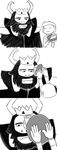  ambiguous_gender asgore_dreemurr beard caprine crown facial_hair food goat horn human male mammal monochrome pie protagonist_(undertale) undertale unknown_artist 