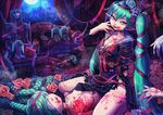 aqua_hair blood breasts cleavage corpse death deka-nabe doll dress flower hairband hatsune_miku licking_lips no_nipples pointy_ears rose skull stitches tattoo tongue_out twintails vampire very_long_hair vocaloid 