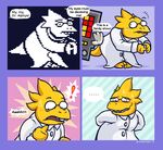  ! alphys blush english_text eyewear female glasses grumpyvulpix looking_at_viewer machine mettaton robot scalie sweat text undertale 