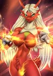  2015 absurd_res alanscampos anthro blaziken blue_eyes claws female fire hi_res nintendo nude pok&eacute;mon red_skin smile solo video_games 