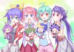  &gt;_&lt; :&lt; :d ahoge bare_shoulders belt bow bracelet bracelet_girls brown_eyes character_doll choker closed_eyes commentary_request earrings green_eyes green_hair hair_bow hair_ornament hiiragi_yuzu holding jewelry kurosaki_ruri looking_at_viewer multiple_girls open_mouth pink_hair pleated_skirt ponytail purple_eyes purple_hair red_eyes rin_(yuu-gi-ou_arc-v) sakaki_yuuya serena_(yuu-gi-ou_arc-v) short_hair shorts skirt sleeveless smile twintails yoruhane_koori yuu-gi-ou yuu-gi-ou_arc-v yuugo_(yuu-gi-ou_arc-v) yuuri_(yuu-gi-ou_arc-v) yuuto_(yuu-gi-ou_arc-v) 