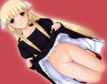  1girl absurdres blonde_hair blush bottomless brown_eyes chii chobits count_zero dress highres legs no_panties pussy skirt skirt_lift smile solo uncensored 