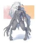  abs anthro arbuzbudesh body_hair breasts claws digitigrade draegloth dungeons_&amp;_dragons fangs female fur hair happy_trail long_hair looking_at_viewer monster multi_limb multiple_arms muscular muscular_female nude pubes pussy red_eyes smile white_fur white_hair wide_hips 