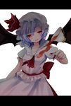  ascot bat_wings blue_hair bow brooch cup hat hat_bow jewelry mob_cap nail_polish red_eyes red_nails remilia_scarlet shiika_yuno solo tea teacup touhou wings 