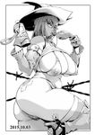  anus ass breasts eating food glasses gloves greyscale hat highres huge_breasts long_hair meat monochrome nipples original orushibu partially_visible_anus plump pubic_hair solo spurs thick_thighs thighs 