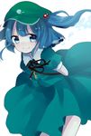  arms_behind_back blue_eyes blue_hair bubble hair_bobbles hair_ornament hat kawashiro_nitori key shiika_yuno solo touhou twintails two_side_up underwater 