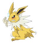 2015 ambiguous_gender angry blush canine clenched_teeth crotch_grab eeveelution enon feral fur hindpaw japanese_text jolteon mammal multicolored_fur nintendo nude omorashi open_mouth pawpads paws pok&eacute;mon simple_background solo sweat teeth text translation_request two_tone_fur video_games yellow_fur 