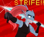  clothing eye_patch eyewear female gills gloves hair marine melee_weapon polearm ponytail red_hair solo spear undertale undyne weapon 