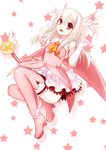  fate/kaleid_liner_prisma_illya fate_(series) holding holding_wand illyasviel_von_einzbern long_hair looking_at_viewer magical_girl magical_ruby prisma_illya red_eyes smile solo violetsang wand white_hair 