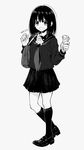  2015 banned_artist blush dated food funasshii greyscale ice_cream monochrome open_mouth original school_uniform serafuku short_hair solo suisen 