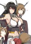  bare_shoulders between_thighs black_hair breasts brown_hair cleavage clone female_pervert fingerless_gloves gloves green_eyes hand_on_another's_head headgear heart hews_hack kantai_collection large_breasts long_hair looking_at_viewer looking_up multiple_girls mutsu_(kantai_collection) nagato_(kantai_collection) navel open_mouth panties panty_pull pervert red_eyes red_legwear short_hair sitting smelling smile thighhighs tongue tongue_out underwear white_panties yuri 