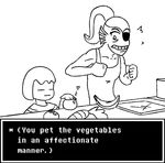  ambiguous_gender english_text eye_patch eyewear female human mammal marine monster ponytail protagonist_(undertale) text undertale undyne 