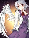  bow dress jacket kishin_sagume long_sleeves open_clothes open_mouth purple_dress red_eyes rinarisa shirt short_hair silver_hair single_wing solo space star_(sky) touhou wings 