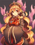  bad_id bad_pixiv_id black_dress blonde_hair breasts cheong_ha chinese_clothes curly_hair dress energy fox_tail hands_together hat junko_(touhou) large_breasts long_hair long_sleeves looking_to_the_side multiple_tails red_eyes reflective_eyes ribbon smile solo tabard tail touhou very_long_hair wide_sleeves 