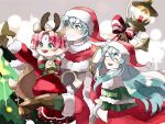  +_+ 1boy 2girls antlers aqua_eyes aqua_hair bell bow brother_and_sister brown_gloves candle cape carrying christmas_tree closed_mouth dress eirika ephraim eyes_closed fa fire_emblem fire_emblem:_fuuin_no_tsurugi fire_emblem:_seima_no_kouseki fire_emblem_heroes fur_trim gloves green_eyes hat long_hair long_sleeves mamkute multiple_girls nintendo nonomori_(anst_nono) open_mouth pointy_ears pom_pom_(clothes) purple_hair red_hat reindeer_antlers santa_costume santa_hat short_hair siblings star 