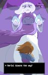  2015 ambiguous_gender brown_hair caprine clothing crying duo english_text female fire fur garuda_six goat hair horn human long_ears mammal monster protagonist_(undertale) robe tears text toriel undertale white_fur 