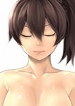  breasts brown_hair closed_eyes collarbone face highres kaga_(kantai_collection) kantai_collection large_breasts nude portrait side_ponytail solo yashichii 