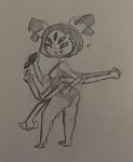  arachnid arthropod butt clothing female looking_at_viewer looking_back monochrome muffet multi_limb multiple_eyes pigtails solo spider swimsuit undertale 