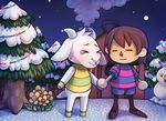  ambiguous_gender animal_crossing asriel_dreemurr brown_hair caprine child crossover crying eyes_closed flower flowey_the_flower goat group hair house human mammal nintendo plant protagonist_(undertale) sandopoliszone smile snow snowman tears tree video_games young 