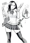  2boys bad_id bad_pixiv_id bag black_hair cape character_name choker claws cravat handbag highres keychain kuwahara_yuyu long_hair magneto marvel monochrome multiple_boys plaid plaid_skirt school_uniform skirt sweater thighhighs translation_request wolverine x-23 x-men zettai_ryouiki 