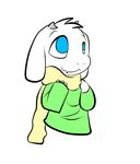  2015 asriel_dreemurr blue_eyes caprine child clothing fur goat horn long_ears male mammal monster scarf simple_background solo sweater undertale unknown_artist white_background white_fur young 