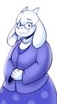  2015 caprine clothing eyewear female fur glasses goat horn long_ears mammal meganemausu_(artist) monster necklace smile solo toriel undertale white_fur 