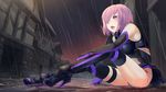  bare_shoulders blood boots cuts elbow_gloves fate/grand_order fate_(series) gloves high_heels highres injury jason_kong mash_kyrielight purple_eyes purple_hair skirt solo thigh_boots thighhighs 
