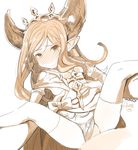  1girl artist_name arulumaya blush commentary cross granblue_fantasy harvin hetero long_hair monochrome panties panties_aside pointy_ears ribbon rkrk sex thighhighs underwear white_background 