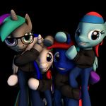  clothing equine eyewear fan_character friendshasbenefits_(artist) glasses group headphones horn mammal my_little_pony one_eye_closed open_mouth pegasus smile winged_unicorn wings 