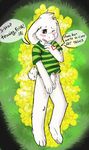  &lt;3 2015 asriel_dreemurr black_sclera blush bottomless caprine clothed clothing english_text erection flower fur goat half-dressed horn long_ears male mammal monster paws penis plant precum solo text toybadgers undertale white_fur young 