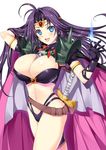  adjusting_hair breasts cape circlet cleavage earrings gloves huge_breasts jewelry long_hair naga_the_serpent purple_hair revealing_clothes slayers smile solo spikes tamiya_akito 