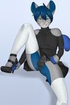  2015 balls blue_hair bulge cat clothing crossdressing cum cum_in_underwear cum_through_underwear dress feline girly green_eyes hair hardyboy high_heels icy_(foxfan88) legwear looking_at_viewer male mammal penis presenting seductive thigh_highs 