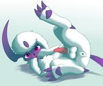  2015 absol anus balls blush claws deli erection feral front_view fur looking_at_viewer lying male nintendo on_back open_mouth penis pink_eyes pok&eacute;mon raised_leg raxmon shy solo video_games white_fur 