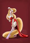  animaniacs breasts cleavage clothed clothing female ginailustra_(artist) gown lipstick mammal minerva_mink mink mustelid pinup pose solo 