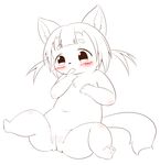  anthro big_ears black_eyes blush canine chest_tuft chubby cub cute female finger_in_mouth fox fur kemono mammal monochrome pussy radiowave simple_background solo spread_legs spreading tuft white_background young 