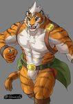 abs bulge clothing feline gawein-dragon jockstrap male mammal muscular pecs simple_background solo tiger underwear 