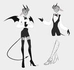  anthro ash_(peritian) caprine clothed clothing crossdressing demon girly gloves goat grey_background grey_hair hair high_heeled_boots high_heels horn legwear long_tail male mammal peritian red_eyes simple_background solo spade_tail thigh_highs wide_hips wings 