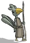  ambiguous_gender anthro avian ayeka_(rml) beak bird clothing looking_at_viewer melee_weapon polearm rml robe simple_background solo spear standing weapon white_background 