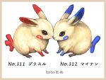  border bunny character_name gen_3_pokemon minun no_humans number plusle pokemon pokemon_(creature) pokemon_number realistic simple_background toto_mame white_background 