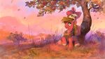  2015 apple_bloom_(mlp) autumn big_macintosh_(mlp) bow brother brother_and_sister duo equine female friendship_is_magic horse huussii male mammal my_little_pony pony sibling sister tree 