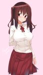  arm_behind_back blush breasts brown_eyes brown_hair ebina_nana hand_on_own_arm himouto!_umaru-chan large_breasts long_hair school_uniform shirt skirt solo tilt-shift twintails wavy_mouth 