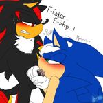  annoyed anthro balls black_hair blue_hair blush chest_tuft clothing cum cum_in_mouth cum_inside duo english_text erection fellatio forced fur gloves green_eyes hair hedgehog male male/male mammal nude oral penis red_eyes red_hair saliva sex shadow_the_hedgehog simple_background sonic_(series) sonic_the_hedgehog sucking sweat tailwag text tuft white_background 