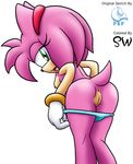  amy_rose anthro anus breasts clothing female frozesolidfox fur green_eyes nipples panties pink_fur presenting pussy simple_background solo sonic_(series) underwear 