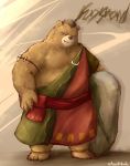  2018 anthro brown_fur clothed clothing dagger_(sdorica_sunset) funo848nofu fur humanoid_hands male mammal overweight overweight_male sdorica_sunset solo ursine 