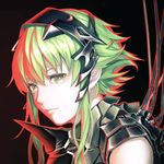 armor bangs black_background cable closed_mouth face green_eyes green_hair gumi headgear looking_at_viewer mstm short_hair short_hair_with_long_locks sidelocks simple_background solo vocaloid 