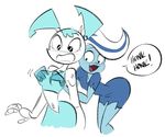  blush brokenlynx21 crossover duo english_text female ghost ghoul_school grope jenny_wakeman machine my_life_as_a_teenage_robot phantasma_phantom robot spirit text 