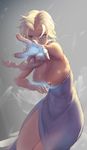  1girl areolae blonde_hair blue_dress blue_eyes braid breasts breasts_outside capelet curvy dress elsa_(frozen) frozen_(disney) glowing glowing_eyes long_hair looking_at_viewer nipples outstretched_arm reaching_out serious single_braid sketch sky_of_morika solo wide_hips 