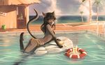 2015 anthro bra breasts cat clothing feline female fruitbloodmilkshake glass mammal nipples red_eyes solo straw swimming_pool thong underwear water 
