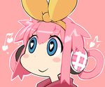  blue_eyes blush_stickers hair_ribbon hair_rings headphones heart heart-shaped_pupils pink_hair plover ribbon sherlock_shellingford smile solo symbol-shaped_pupils tantei_opera_milky_holmes upper_body 