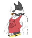  canine clothing collar dog dog_treat doggo eclipsewolf male mammal muscular pecs smoking solo 
